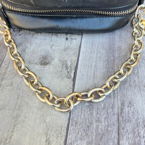 Brighton Mini Purse Handbag Black Quilted Leather Chain Zipper Preppy Minimalist - Picture 9 of 13